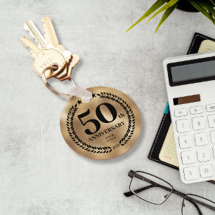Porte-clés 50e anniversaire d'affaires commémoratif or