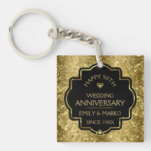 Porte-clés 50e anniversaire de mariage or et noir