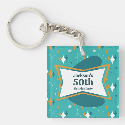 Porte-clés 50e anniversaire fête Retro Mid Century N'importe  (Devant)