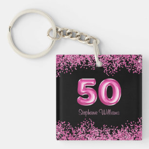 Porte-clés 50e anniversaire Hot rose Balloon Police Faux Part