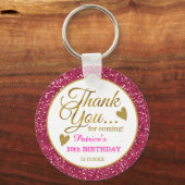 Porte-clés 50e anniversaire Parties scintillant rose et Merci (Recto)