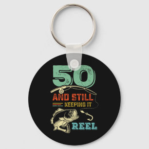 Porte-clés 50e anniversaire Pêche Turning 50 pêcheurs Mens Pu