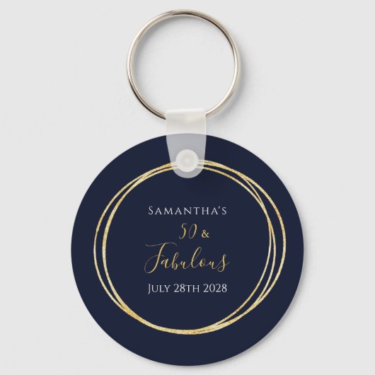 Porte-clés 50th Birthday Navy Blue Gold Birthday Party Favors (Recto)