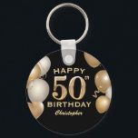 Porte-clés 50th Birthday Party Black and Gold Balloons<br><div class="desc">50th Birthday Party Black and Gold Balloons and Confetti Keychain. For further customization,  please click the "Customize it" button and use our design tool to modify this template.</div>