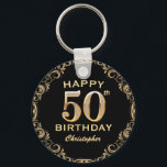 Porte-clés 50th Birthday Party Black and Gold Glitter Frame<br><div class="desc">50th Birthday Party Black and Gold Glitter Frame Keychain. For further customization,  please click the "Customize it" button and use our design tool to modify this template.</div>