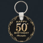 Porte-clés 50th Birthday Party Black and Gold Glitter Frame<br><div class="desc">50th Birthday Party Black and Gold Glitter Frame Keychain. For further customization,  please click the "Customize it" button and use our design tool to modify this template.</div>
