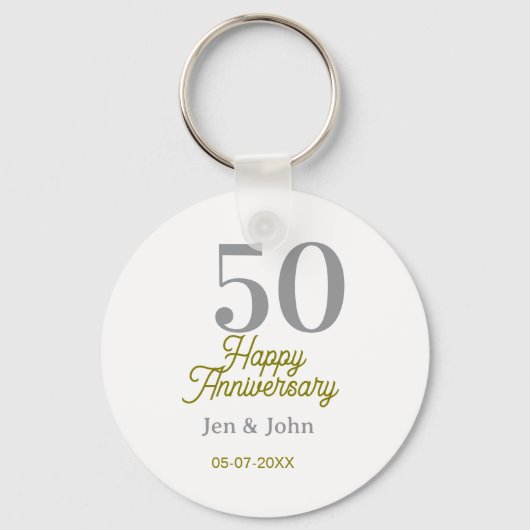 Porte-clés 50th happy anniversary name date silver gold date (Recto)
