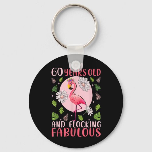 Porte-clés 60 ans et flocage fabuleux - Amour Flamant rose (Recto)