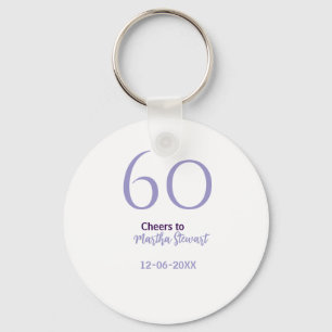 Porte-clés 60 & joyeux anniversaire violet gras nom date styl