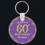 Porte-clés 60e anniversaire fête violet et Parties scintillan<br><div class="desc">60e anniversaire de la fête violet et Parties scintillant d'or Porte - clé de cadre de . Pour plus de personnalisation,  cliquez sur le bouton "Customiser" et utilisez notre outil de conception pour modifier ce modèle.</div>