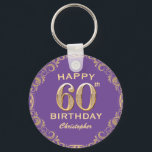 Porte-clés 60e anniversaire fête violet et Parties scintillan<br><div class="desc">60e anniversaire de la fête violet et Parties scintillant d'or Porte - clé de cadre de . Pour plus de personnalisation,  cliquez sur le bouton "Customiser" et utilisez notre outil de conception pour modifier ce modèle.</div>