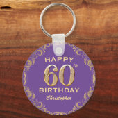 Porte-clés 60e anniversaire fête violet et Parties scintillan (Recto)