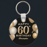 Porte-clés 60e fête d'anniversaire Ballons noirs et or<br><div class="desc">60e fête d'anniversaire Black and Gold Balloons et Porte - clé Confetti. Pour plus de personnalisation,  cliquez sur le bouton "Customiser" et utilisez notre outil de conception pour modifier ce modèle.</div>