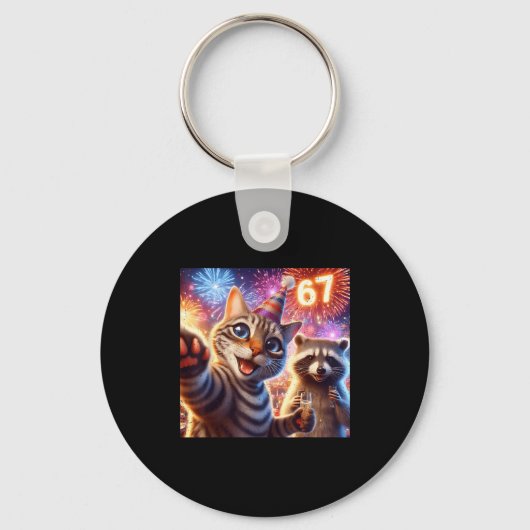Porte-clés 67 Meme Cat Raccoon New Year Selfie Funny Birthday (Recto)