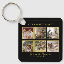 6 Photo Collage Square Black Gold Keychain