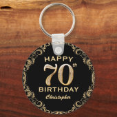 Porte-clés 70e anniversaire Parties scintillant noir et or ca (Recto)
