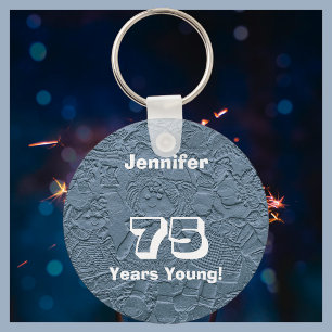 Porte-clés 75 ans de jeune de chiffon porte - clé bleu-clair