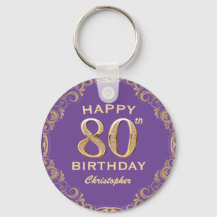 Porte-clés 80e anniversaire fête violet et Parties scintillan