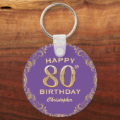 Porte-clés 80e anniversaire fête violet et Parties scintillan (Recto)