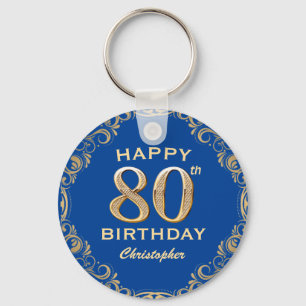 Porte-clés 80e anniversaire Parties scintillant bleue et or c