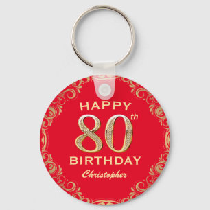 Porte-clés 80e anniversaire Parties scintillant rouge et or