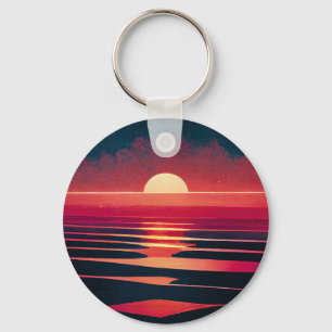 Porte-clés 80s Synthwave Red Sea and Vintage Sunset