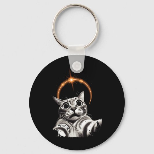 Porte-clés 8 Avril 2024 Funny Selfie Cat 2024 Eclipse Totalit (Recto)
