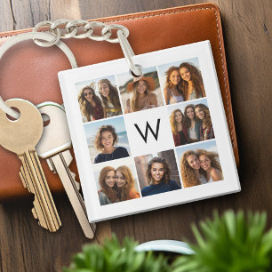 Porte-clés 8 Collage de photos Monogramme personnalisé Noir e