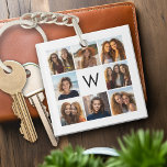 Porte-clés 8 Photo Collage personnalisé Monogramme noir et bl<br><div class="desc">Vous pouvez utiliser des photos Instagram pour cette conception. Utilisez 8 photos carrés pour créer un cadeau unique et personnel. Ou vous pouvez garder le chiot hipster et faire un gardien branché. Si vous avez besoin d'ajuster les images,  cliquez sur l'outil personnaliser pour apporter des modifications.</div>