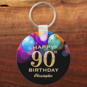 Porte-clés 90e fête d'anniversaire Ballons noirs et or (Recto)