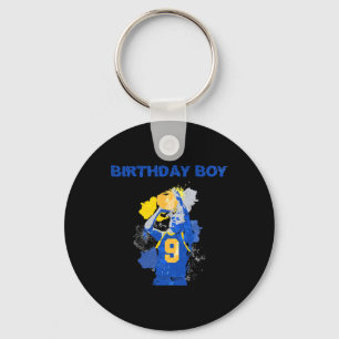 Porte-clés 9 Anniversaire Garçon Bleu Et Jaune Bysketbyl