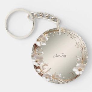 Porte-clés à cadre floral blanc orné