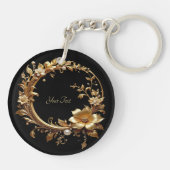 Porte-clés à cadre orné de fleurs dorées (Dos)