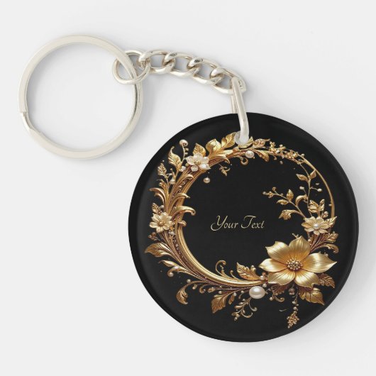 Porte-clés à cadre orné de fleurs dorées (Devant)