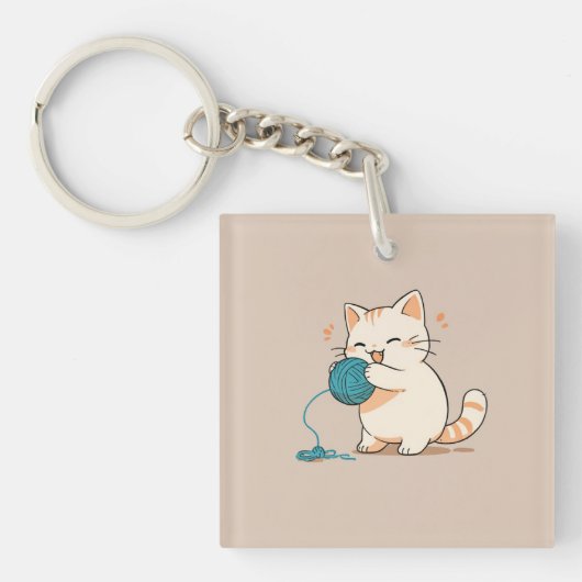 Porte-clés A cat spinning yarn is so cute (Devant)