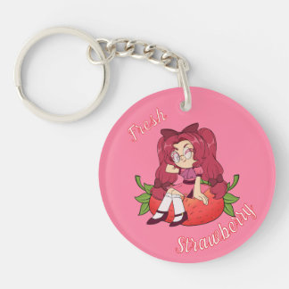 Porte-clés A Customized Key Chain with Cute Strawberry Chibi