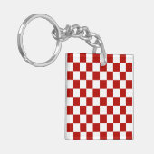Porte-clés à damiers carré rouge blanc rétro (Devant gauche)