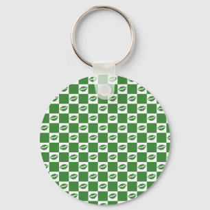 Porte-clés à damiers Motif de trèfle à lèvres vert et blanc