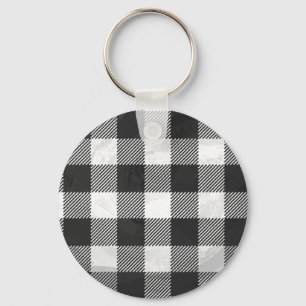 Porte-clés à damiers Plaid Noir Et Blanc