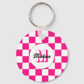 Porte-clés à damiers rose chaud blanc rétro Monogram (Recto)
