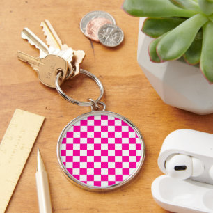 Porte-clés à damiers rose et blanc