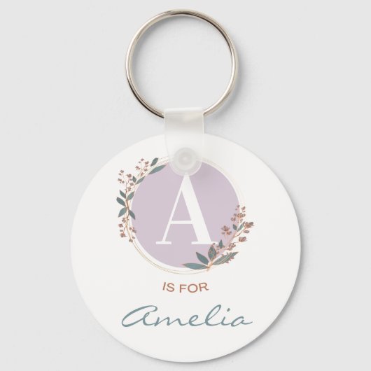 Porte-clés A est pour Amelia (ou Nom Personnalisé) Bébé Fille (Recto)