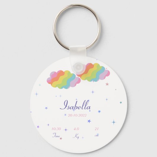 Porte-clés A personalized birth announcement button (Recto)