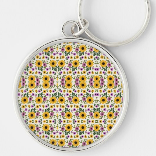 Porte-clés A round keychain with a floral pattern (Devant)