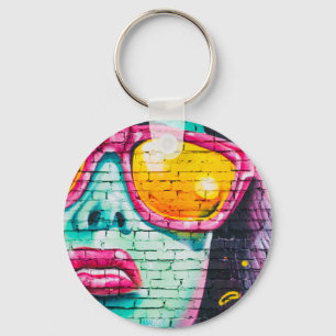 Porte-clés à visage bleu plein coeur