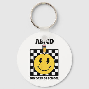 Porte-clés Ab Cd 100 Jours D'école Enfants Crayon Damier