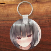 Porte-clés Abasé fille brunette bob yeux amber (Recto)