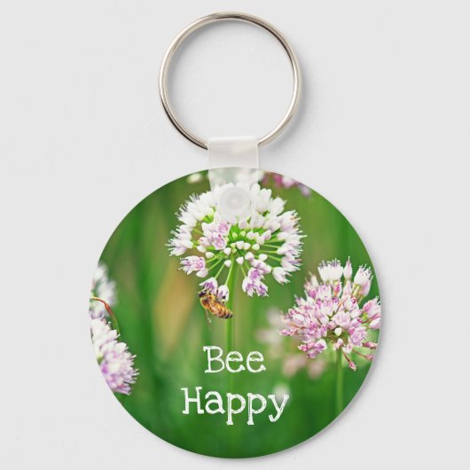 Porte-clés Abeille avec violet Allium Garden Flower Motivatio (Recto)