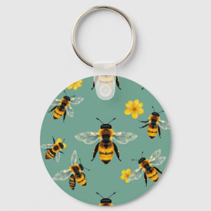 Porte-clés Abeille Bourdon Aquarelle Nid d'abeille Réaliste