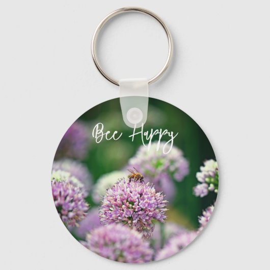 Porte-clés Abeille heureux avec la purple Allium Motivational (Recto)